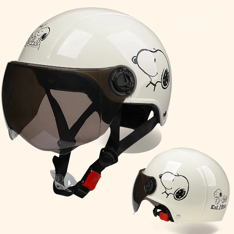 

Шлем мотоциклетный Kawaii Snoopy в стиле аниме, летний минималистичный защитный шлем, Солнцезащитный полушлем в стиле унисекс