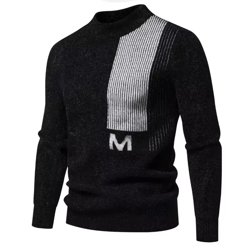 

New Men's Solid Color Round Neck M Letter Long Sleeve Sweater Stylish Comfortable Jumper Sweater Thick style