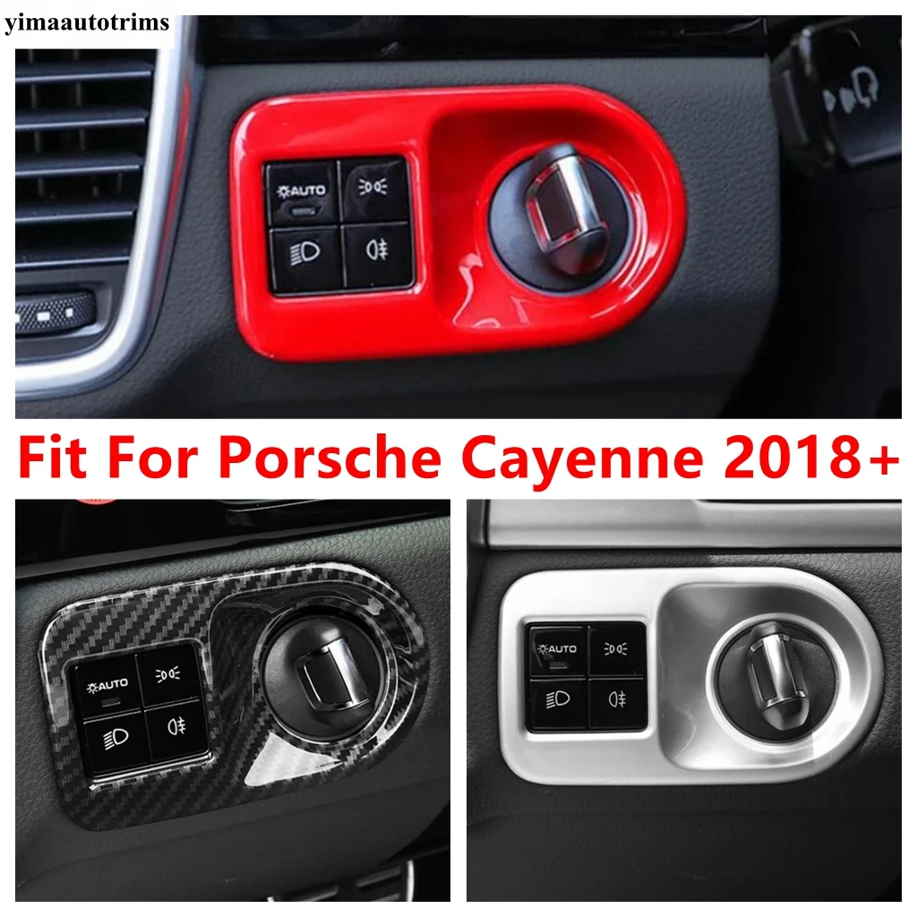 

Car Front Head Lights Lamp Switch Button Decoration Cover Trim For Porsche Cayenne 2018 - 2023 Carbon Fiber Accessories Interior