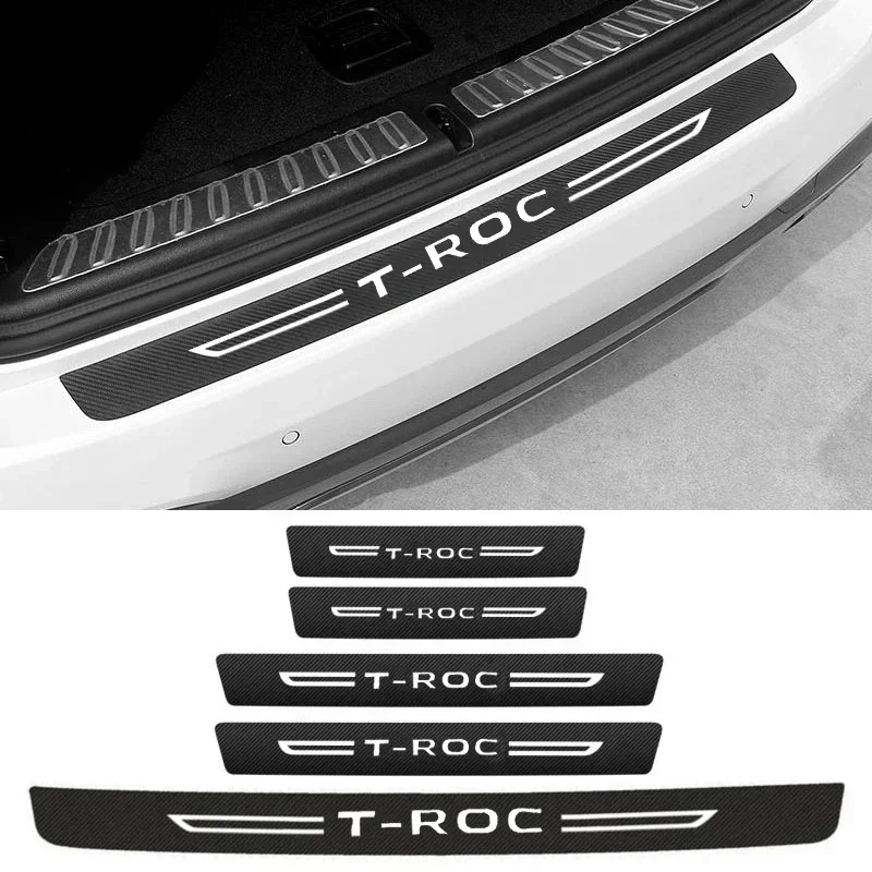 Car Door Sill Protector Plate Trunk Bumper Threshold Sticker for Volkswagen VW T-ROC T ROC Logo Anti Scratch Door Pedal Strips