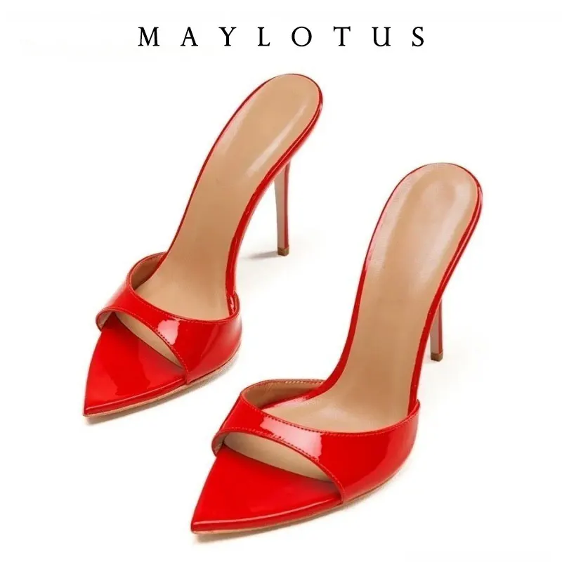 Picture: 10 cm Thin Heels Mule Stiletto Ladies Sandals Summer Shoes Woman Pointed Toe Sandalias De Mujer
