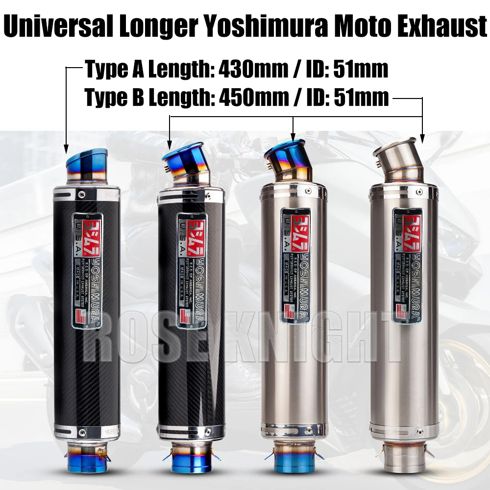 Universal 51MM Longer Yoshimura Motorcycle Exhaust Muffler Escape for Z900 R3 CBR650 S1000RR ETC Exhaust Modified Accessories