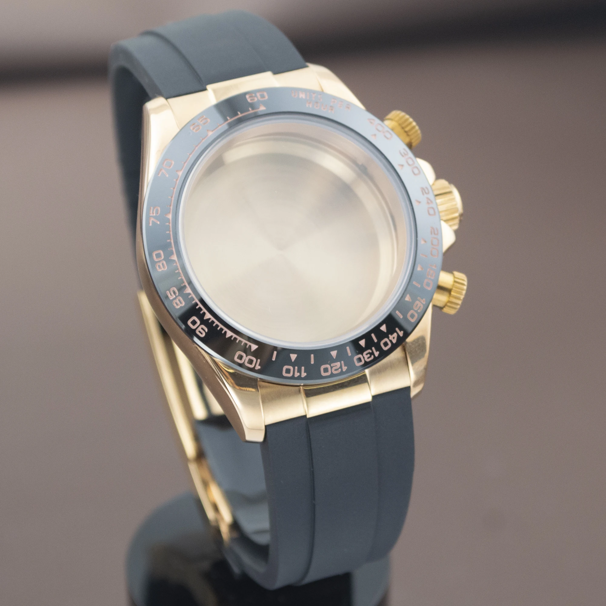 

39mm VK63 watch case 316L stainless steel case rubber strap for VK63 movement 10bar waterproof green glow in the dark dial hands