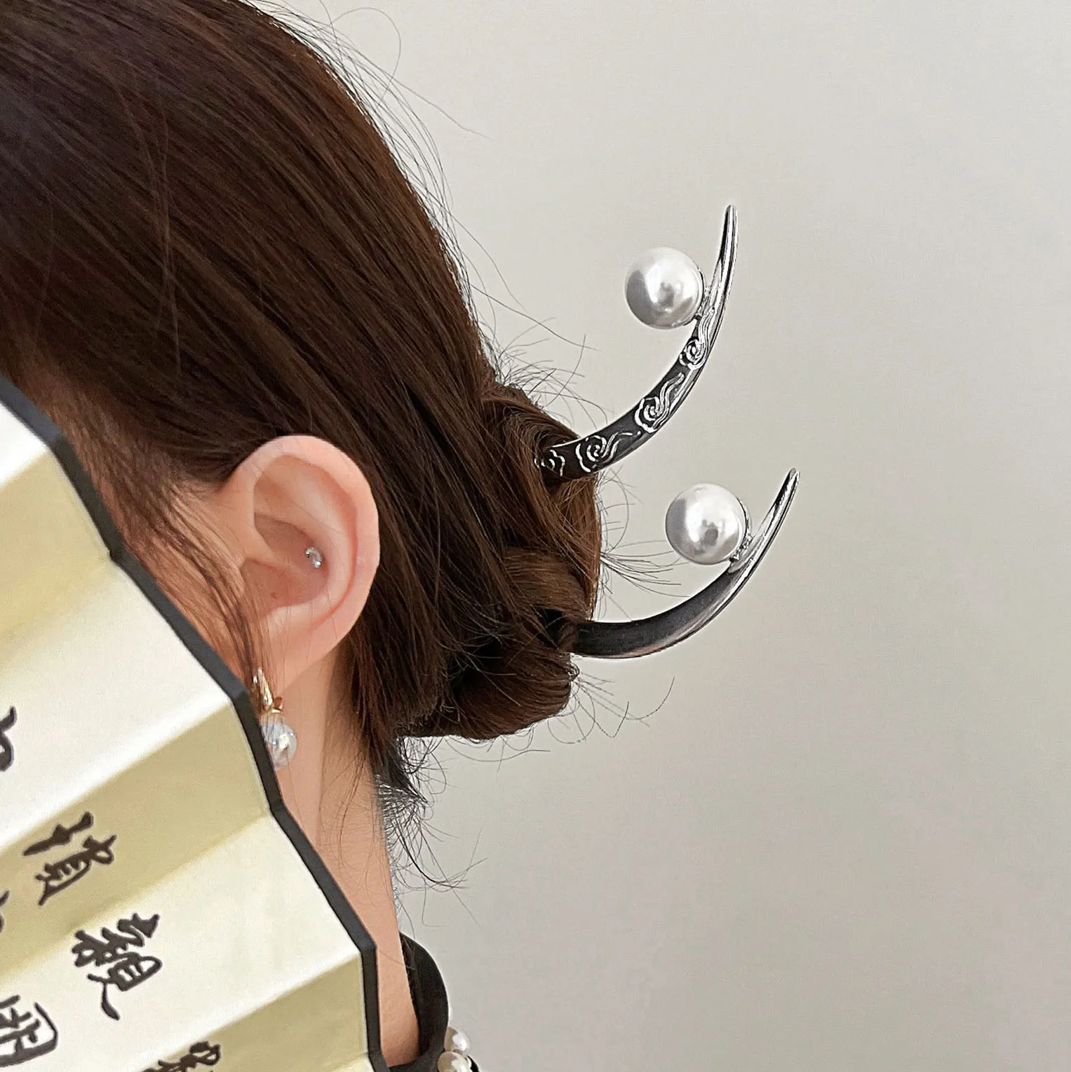 New Women Hair Forks Ancient Style Hair Ornament Hair Stick Silver Alloy Moon Semicircle Shaped Hair Jewelry Accessories Hairpin