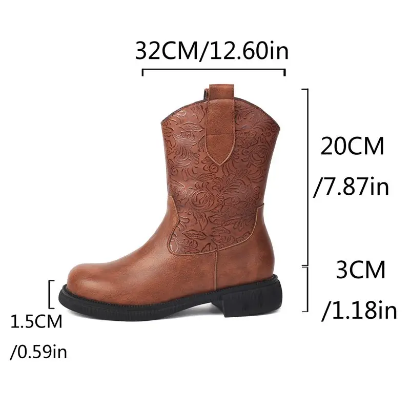 

ORCHA LISA Классические женские ботинки до середины икры в стиле вестерн с круглым носком на плоской подошве без шнуровки разных цветов с вышивкой, большой размер 42–43 Модные повседневные ботинки