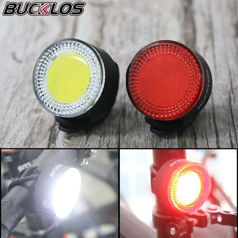 BUCKLOS Bicycle COB Tail Light Type-C Rechargeable Bike Headlight Bright Lamp Beads Rainproof MTB Cycling Front Rear Lighting