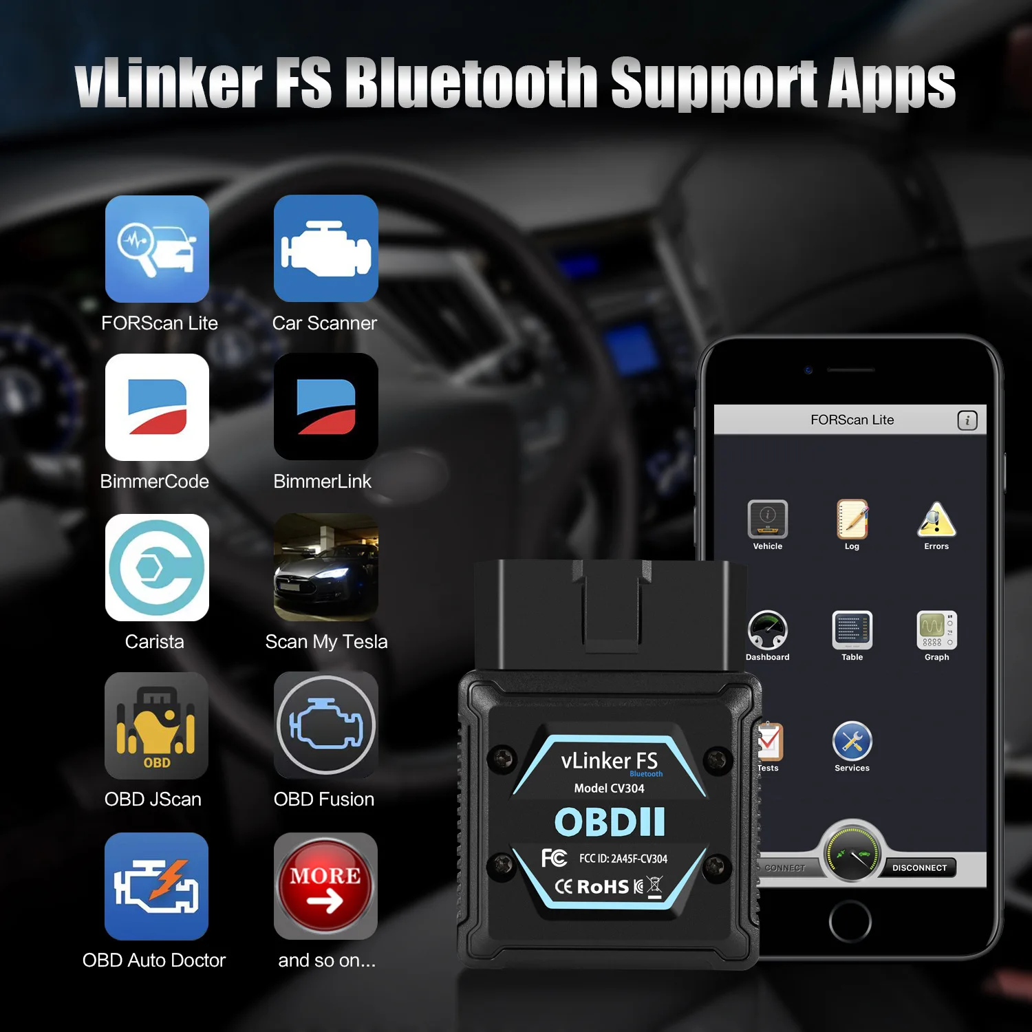 Multifunctional VLinker FS MFI Certified for Bluetooth Engine Analyzer Car Diagnostic Scanner readers support IOS/Android phone