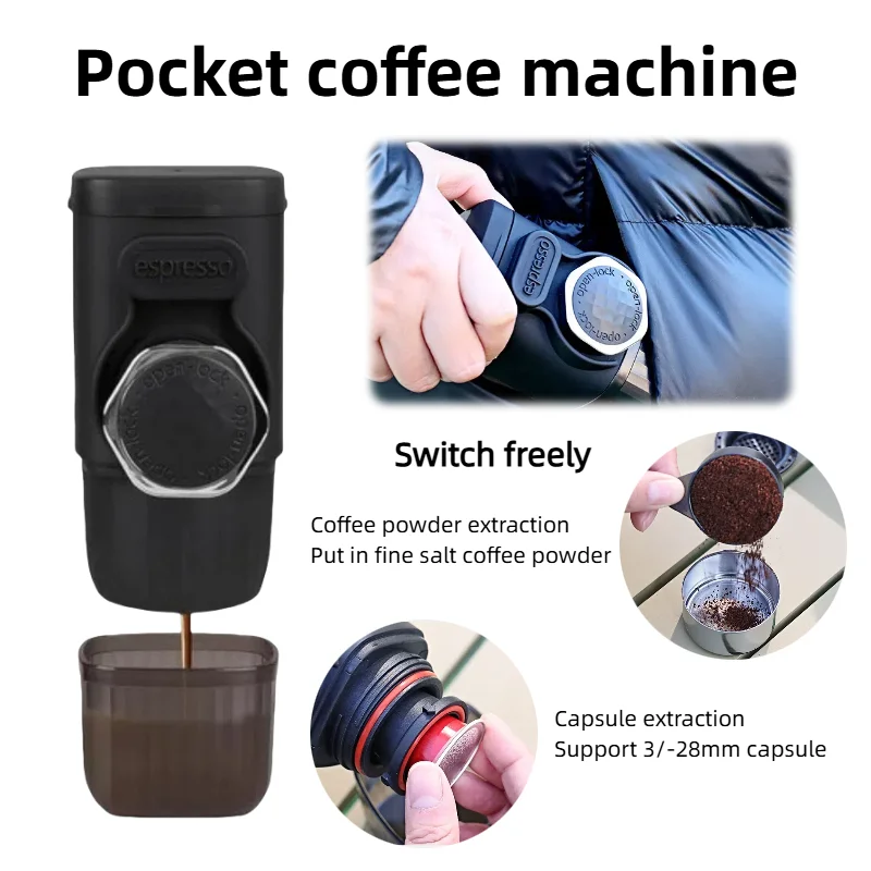 

Outdoor Pocket Portable Machine Hand-Pressed Coffee Maker Lightweight for Camping & Travel Compatible with Capsule Coffee Powder