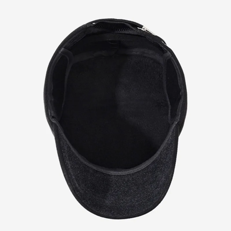 Topi Flat Musim Dingin Baru Untuk Pria Berlapis Bulu Tebal Hangat Topi Militer Anti Dingin Penutup Telinga Topi Golf Topi Katun Ayah