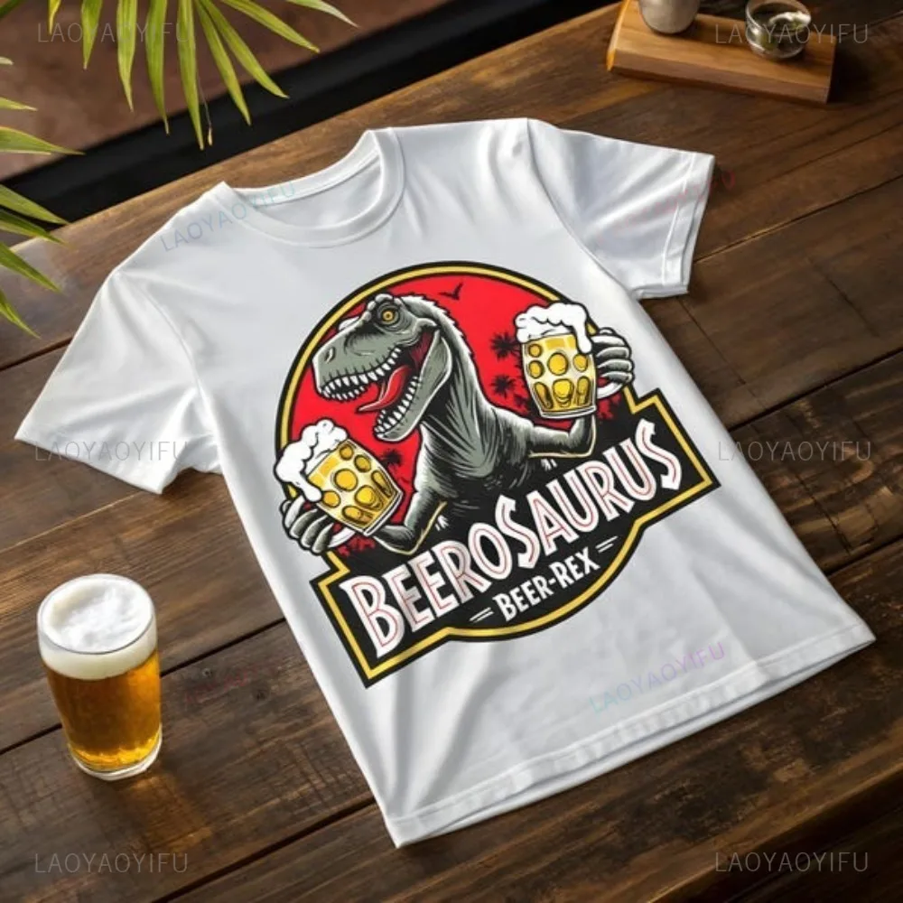BeeroSaurus Fun Beer Rex Dinosaur Design Shirt 80s 90s Vintage Style Beer Lovers Unique Man Tshirt Summer Casual Women T Shirt