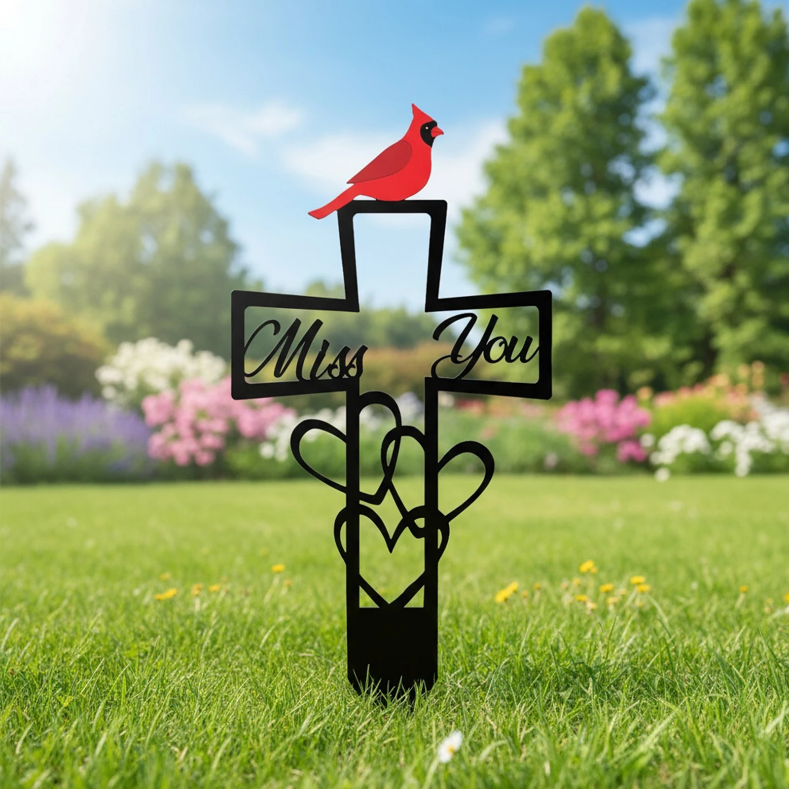 Metal Cardinals Memorial Ground Stake Grave Marker for Remembrance Cardinal Graveyard Decorations for Garden Outdoor Sympathy