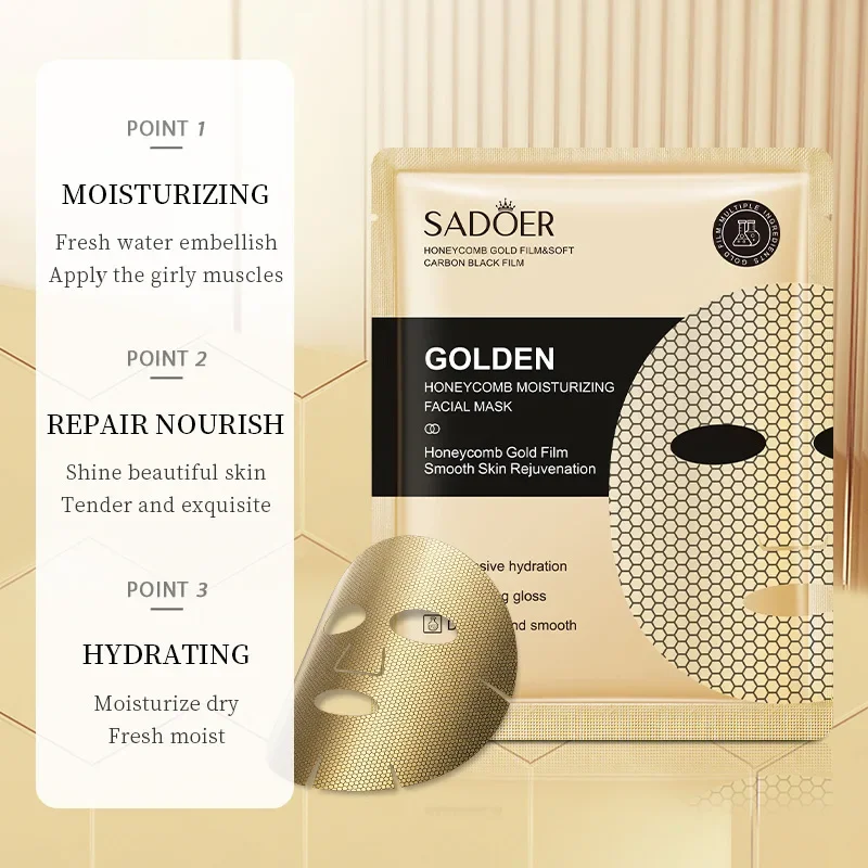 12 Pieces Golden Honeycomb Facial Mask Oil Control Moisturizing Brightening Skin Tone and Soft Skin for All Kinds Skins