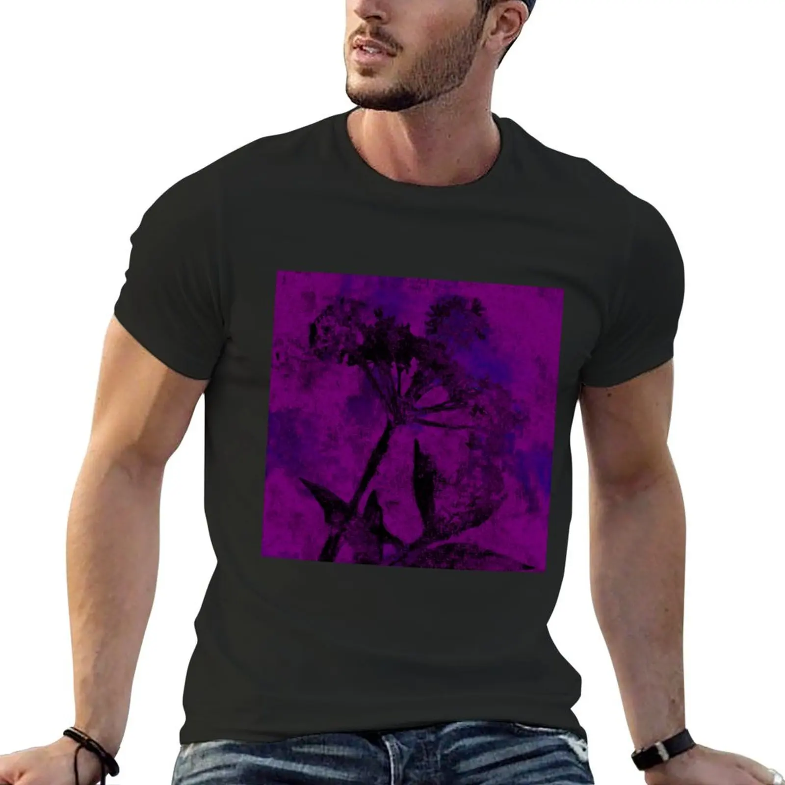 Neon Purple Cow Parsley T-Shirt summer top boys animal print customs plain mens fashion