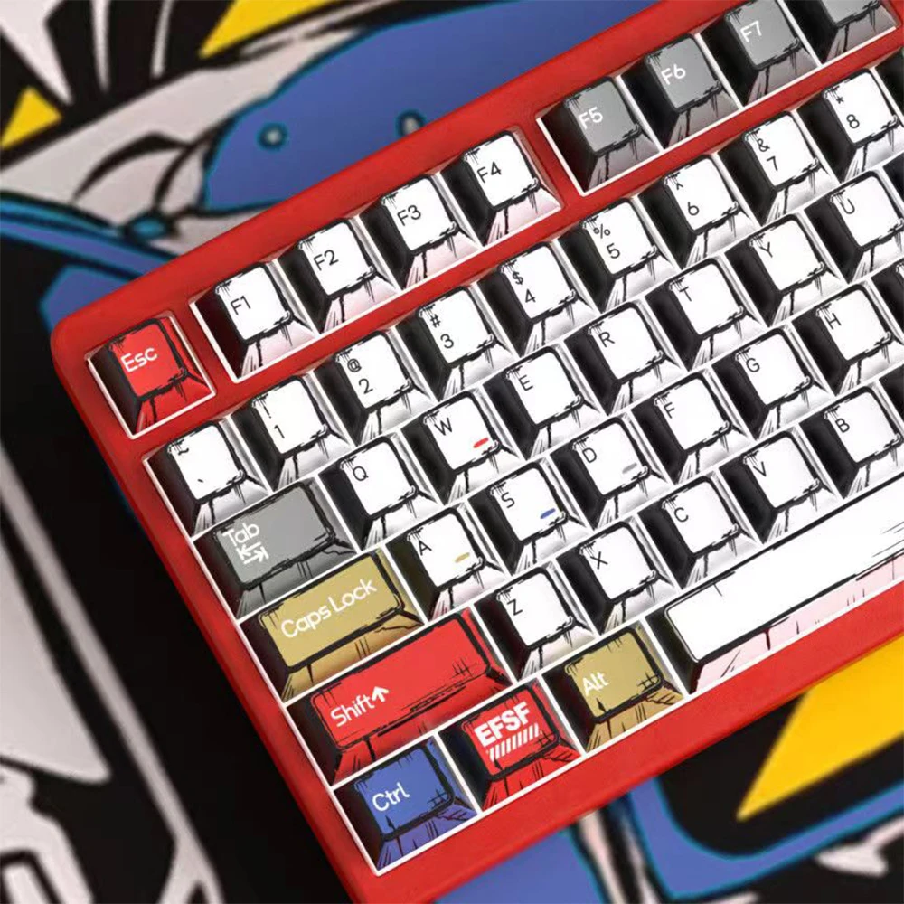 

PBT Retro Manga Keycaps Set Dye-Sublimation Cool Gaming Keyboard Caps for Cherry Gateron MX Switches Mechanical Keyboard