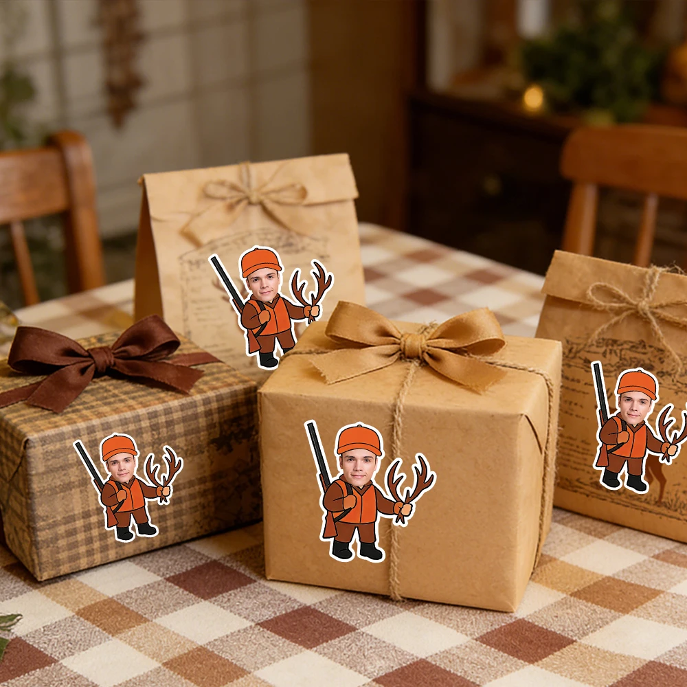 20pcs Personalized Hunter Birthday Party Stickers Custom Face photo stickers Hunting Themed Party decorations Birthday gift
