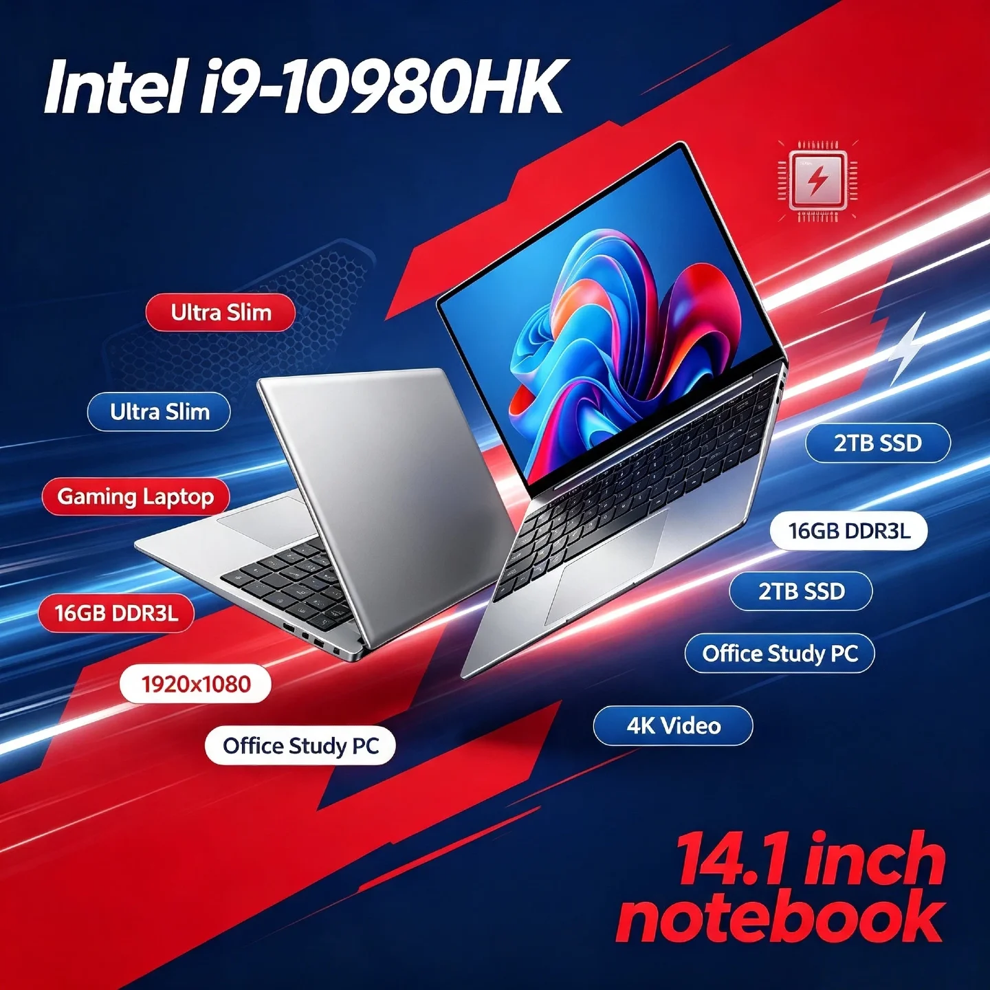 Intel Core i9 10980HK 14.1 Inch Pro Laptop 8C 16T 2.4 5.3GHz 16MB 45W 32GB RAM 2TB M.2 SSD Office Gaming Notebook Fast New