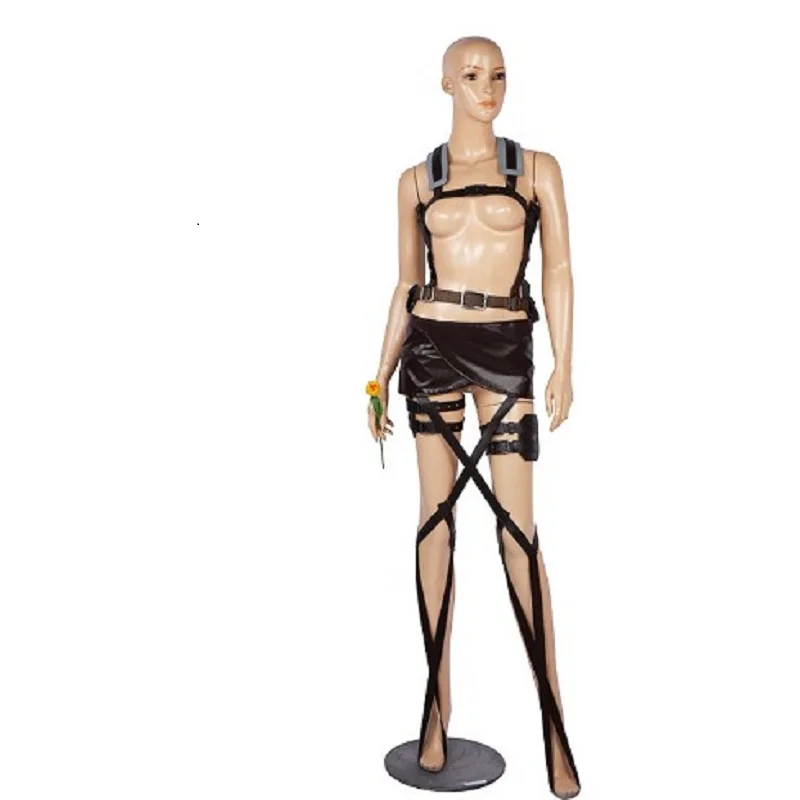 Hot Anime Attack on Titan Cosplay Shingeki no Kyojin Jacket Recon Corps Leather Skirt Hookshot Belts Suspenders Ackerman Costume