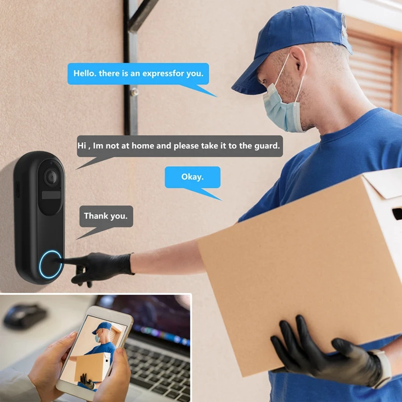 A23F-Tuya Smart Video Doorbell Waterproof Night Vision Home Security FHD Camera Digital Visual Intercom 2.4 Ghz 5Ghz US Plug