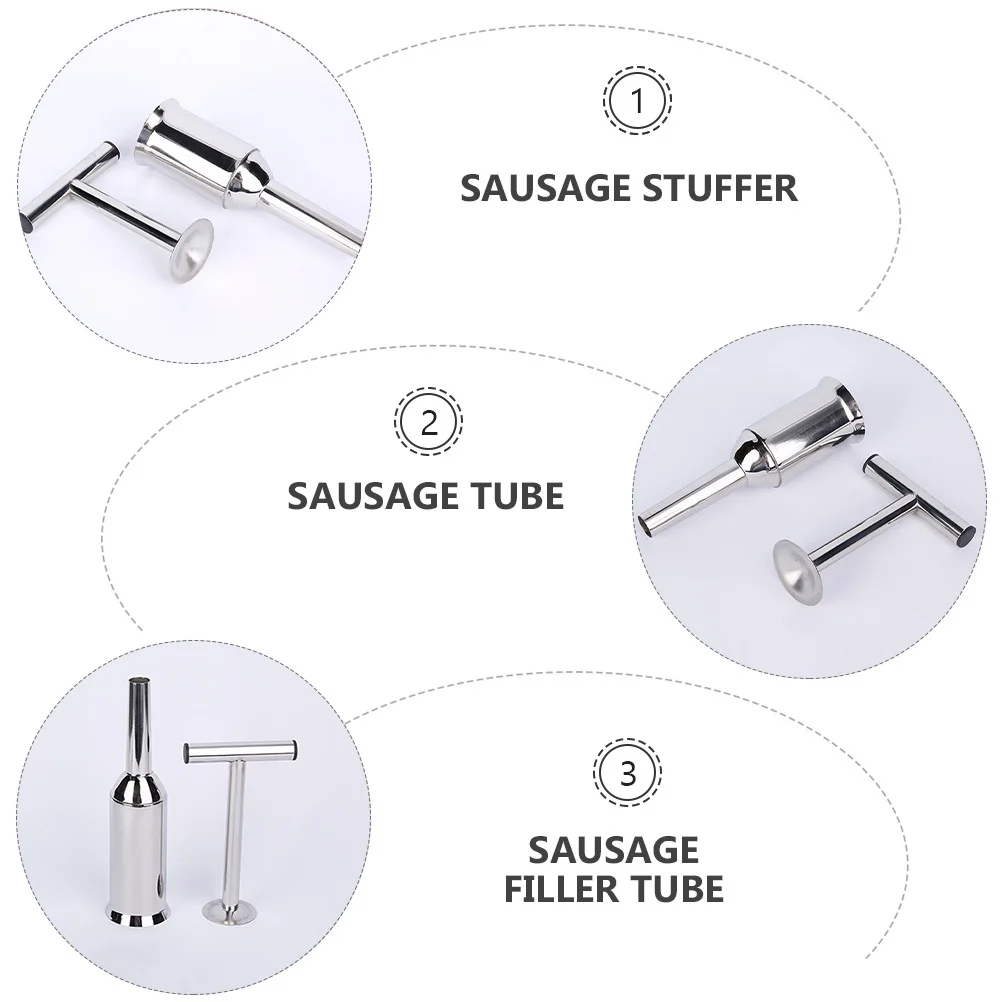 

2Pcs Sausage Filling Tool Stainless Steel Meat Stuffer Homemade Sausage Maker Safe Cleaner Practical Easy Use