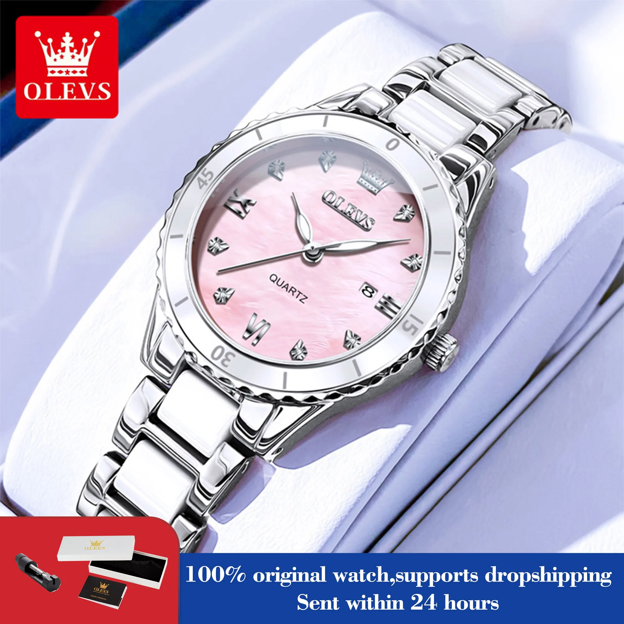 

OLEVS 9985 Женские часы с керамическим ремешком, модные кварцевые часы с датой для женщин, лучший бренд, водонепроницаемые элегантные женские ручные часы