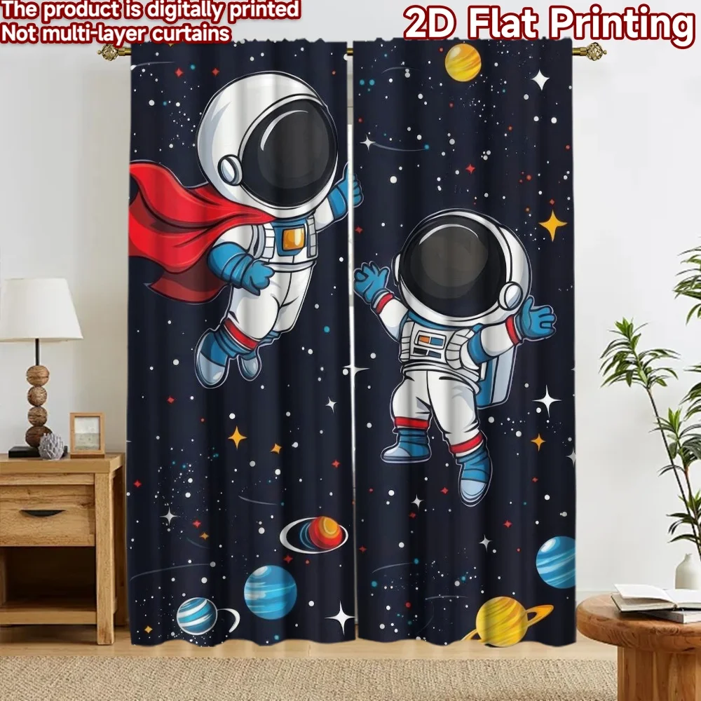 2D-Flachdruck, 2 Stück Vorhänge, Vorhänge mit Weltraum-Abenteuer-Motiv, digital bedruckte Polyester-Vorhänge, festliche Wanddekoration, Verwendung für Stände im Studio
