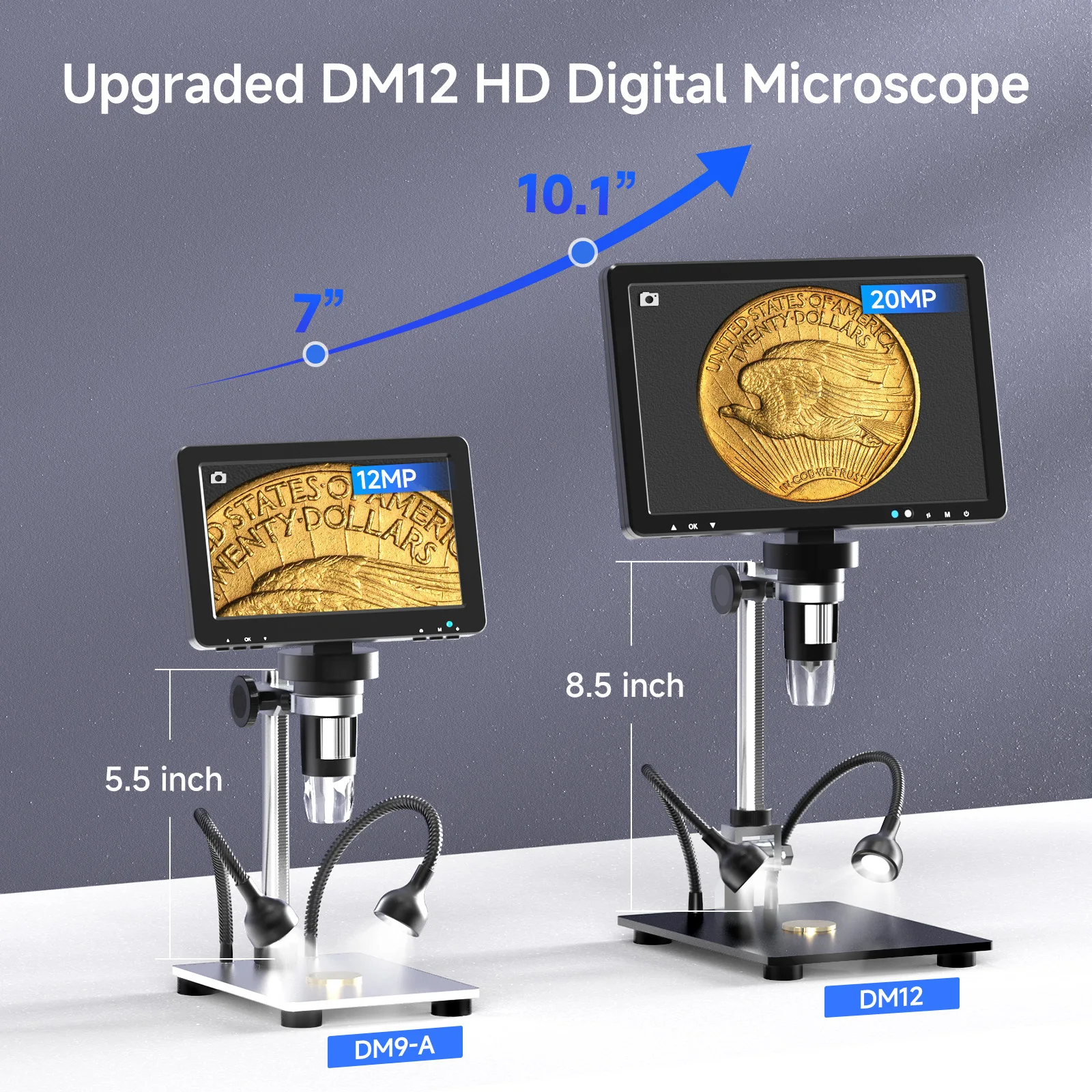 RIEVBCAU 10.1\'\' HDMI Digital Microscope 2000X Coin Microscope with 10 LEDs 20MP Soldering Microscope for Electronics,PCB, Repair