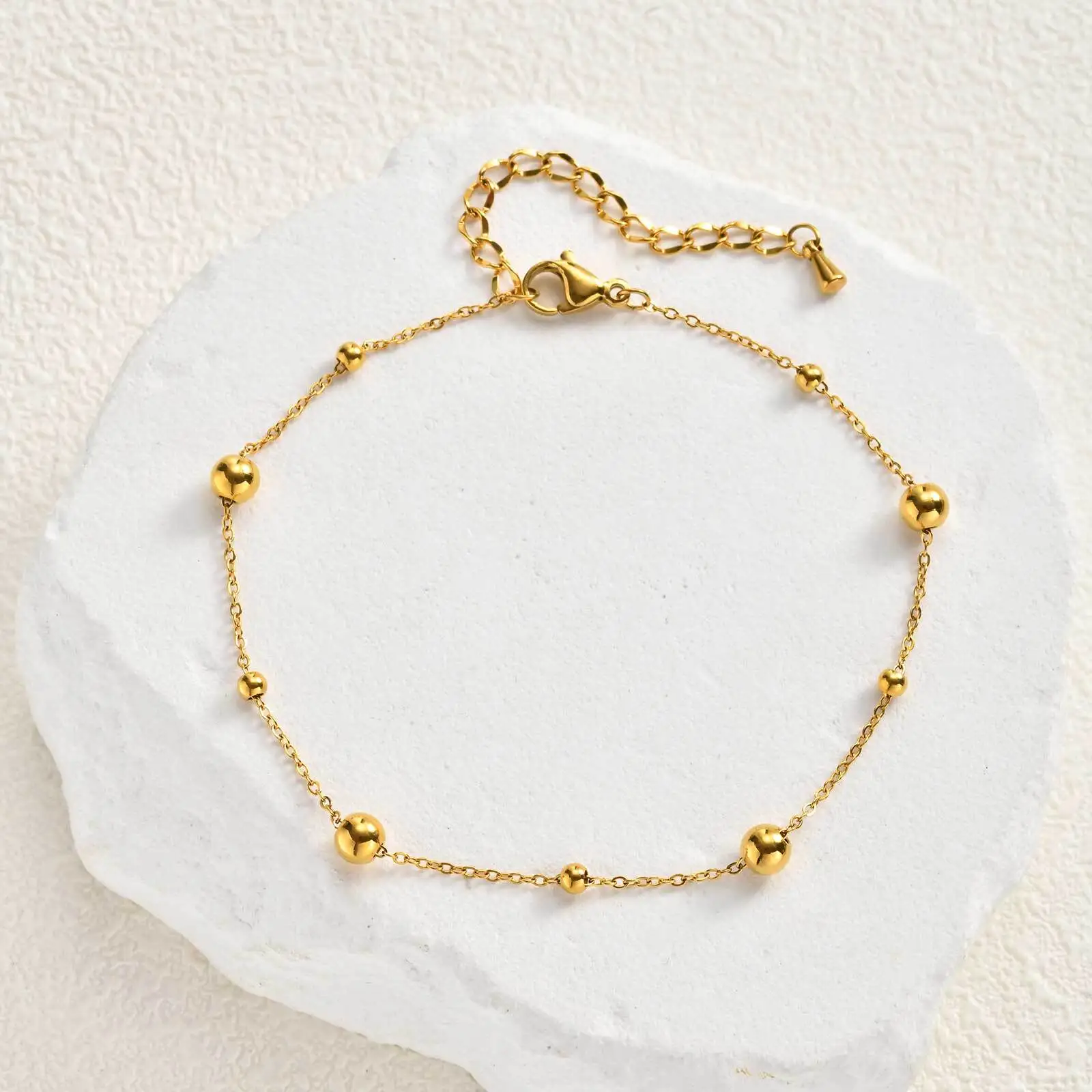 Vnox Stainless Steel Small Beads Anklets, Simple Gold Color 21-26cm Adjustable Chain Foot Bracelet, Fashion Jewelry Gifts