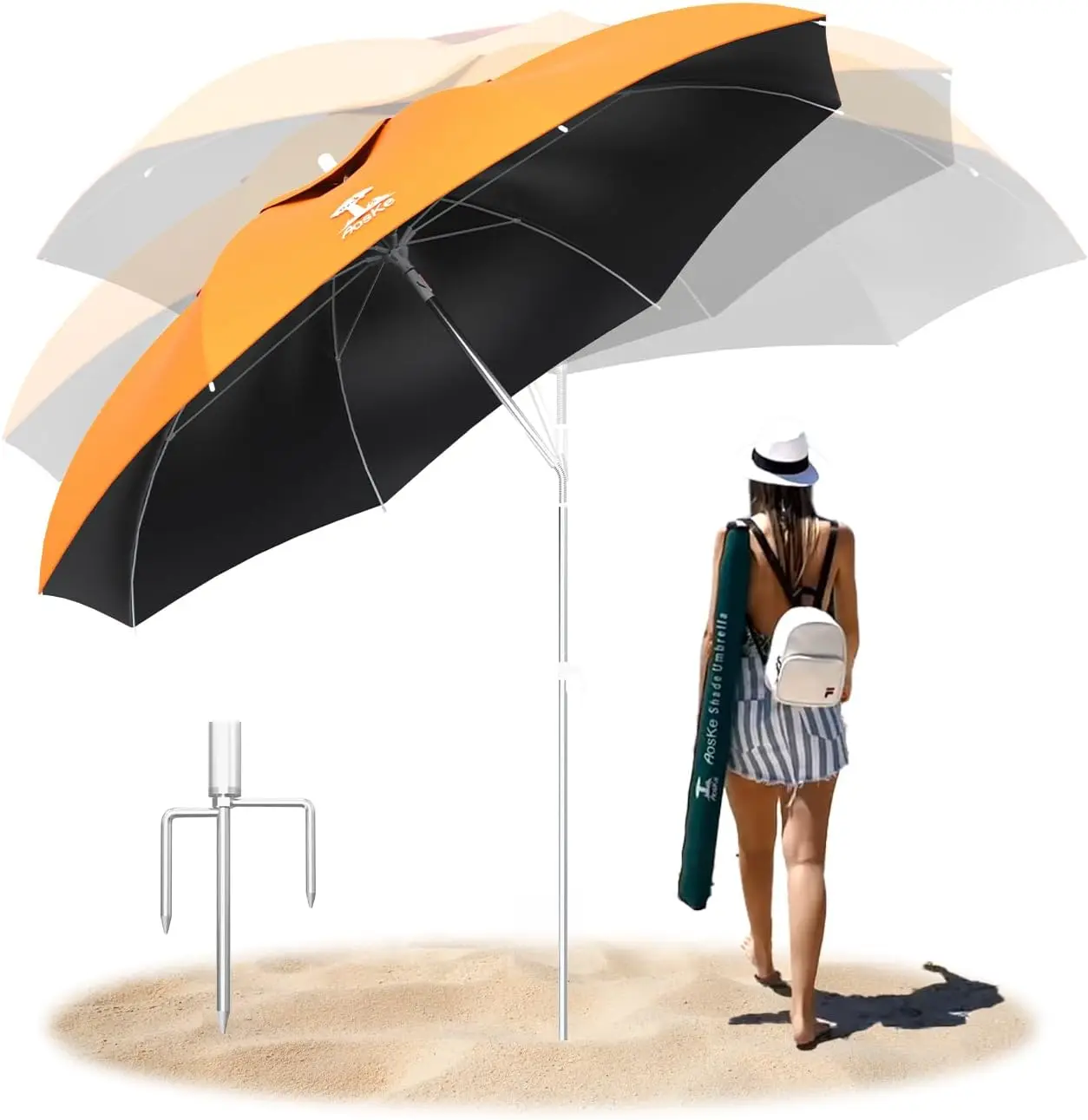 

7ft Portable Beach Umbrella with Anchor, UPF50+ UV Protection, Tilt Sun Shelter for Outdoor Use