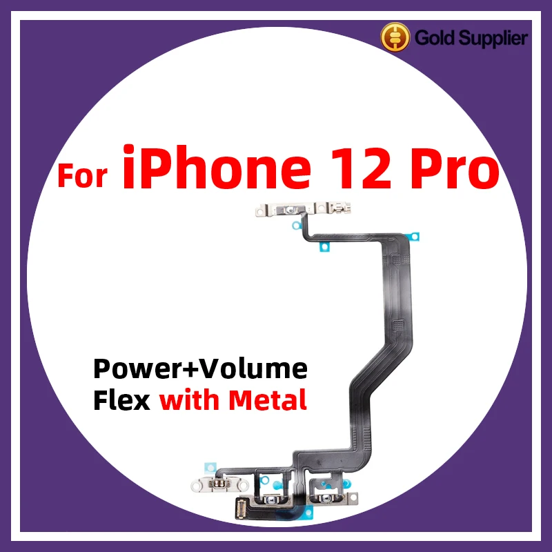 

For iPhone 12 Pro Power On Off Flex Volume Up Down Side Button Key switch on off button Ribbon Flex Cable With Metal