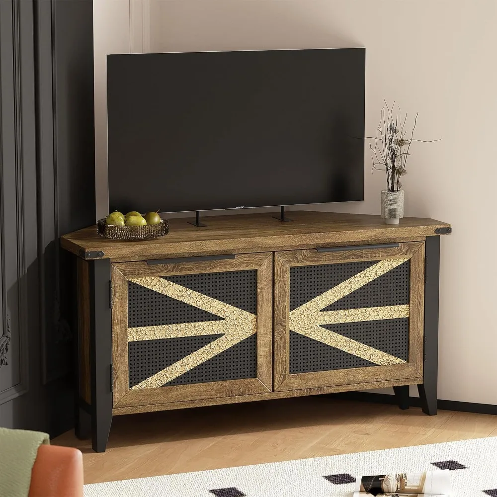 Farmhouse Corner TV Stand for 50 Inch TV, Rustic Entertainment Center with Storage, Space-Saving Media Console Table