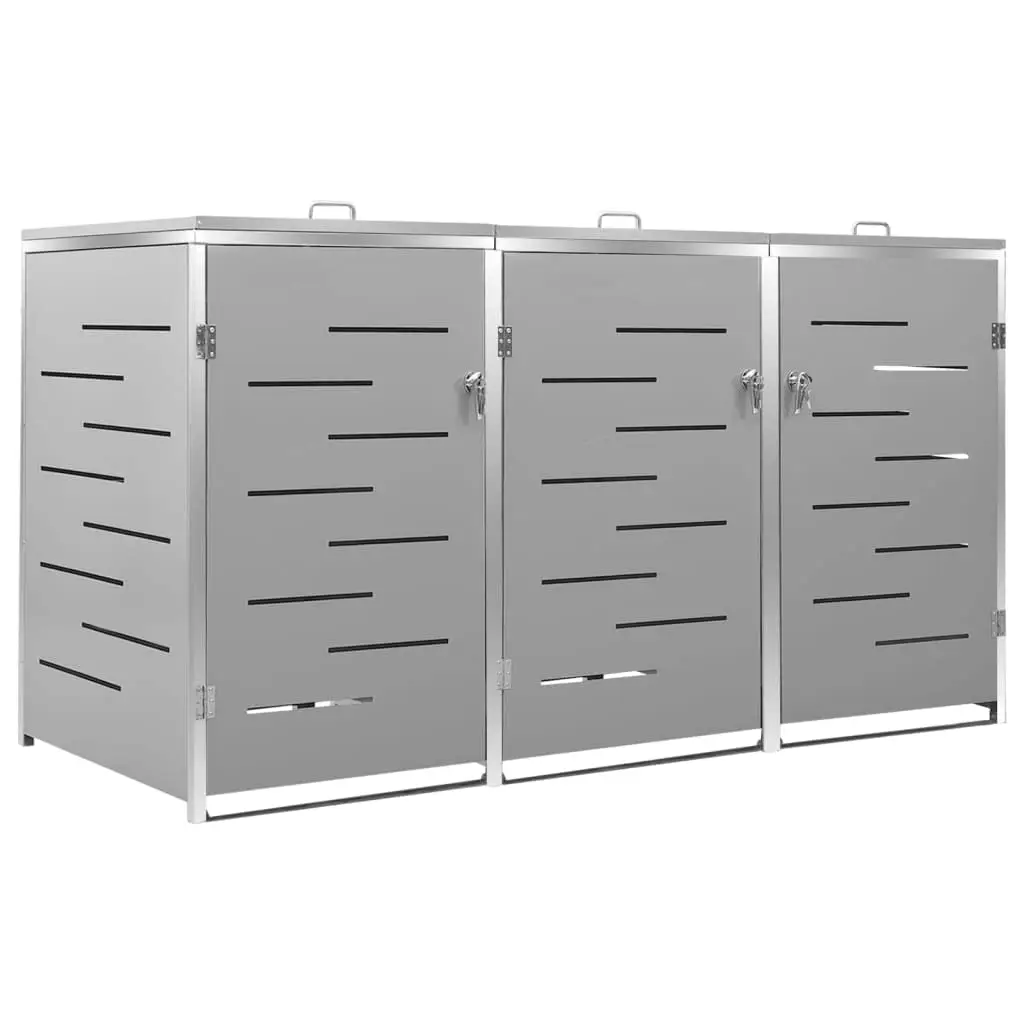 Triple Wheelie Bin Shed Outdoor Storage Privacy Fence Lockable Anti-Rust Stainless Steel 81.5