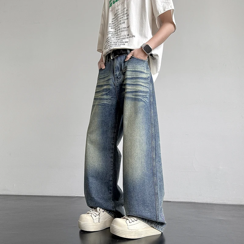 

American High Street Teen Wide-leg Jeans Straight Comfortable Loose Casual Wide-leg Trousers Black Grey Retro Blue Smoke Gray