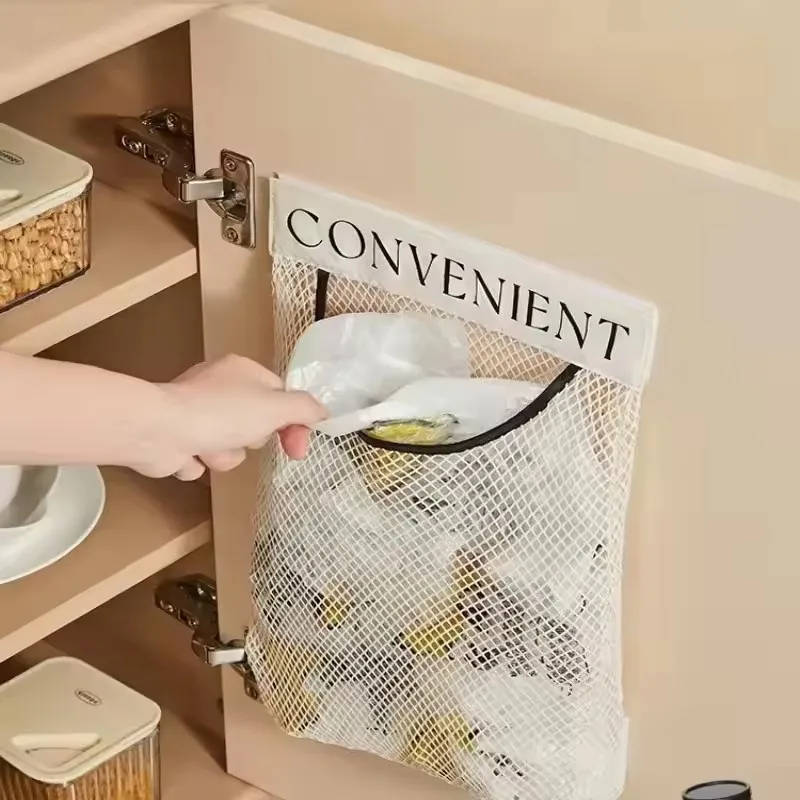 

Wall Mounted Large Capacity Storage Bag Kitchen Garbage Bag Clutter Organizer Velcro Storage Pocket Multi-Purpose High Elastic