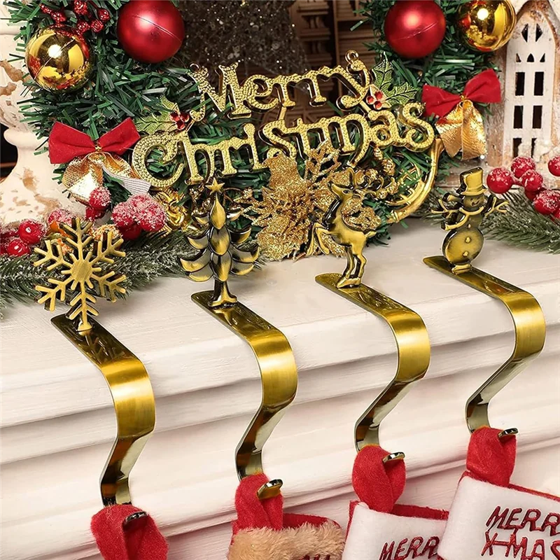 BAAG-حامل تخزين عيد الميلاد، خطاف رف ذهبي اللون شجرة ندفة الثلج عطلة الديكور عيد الميلاد شنطة هدايا جورب دائم