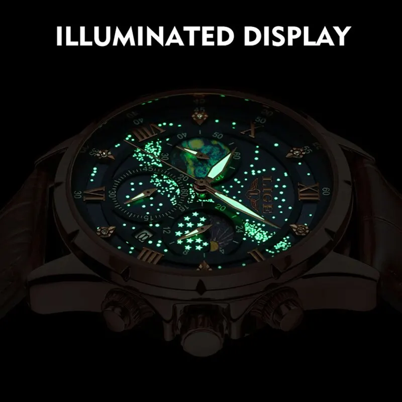 LIGE 2024 Top Luxury Brand Men Genuine Leather Sports Watches Men\'s Army Military Watch Male Date Quartz Clock Relogio Masculino