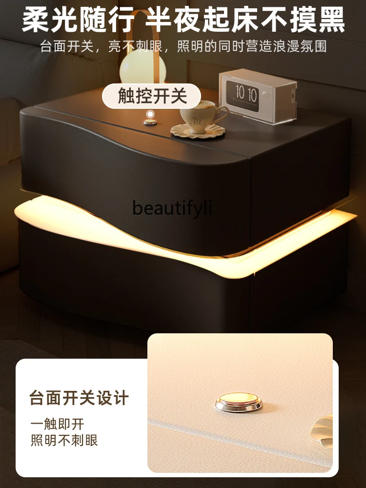 Black Bedside Table Light Luxury High-Grade Bedroom Three-Drawer Heightened Bedside Storage Cabinet Modern Minimalist furniture