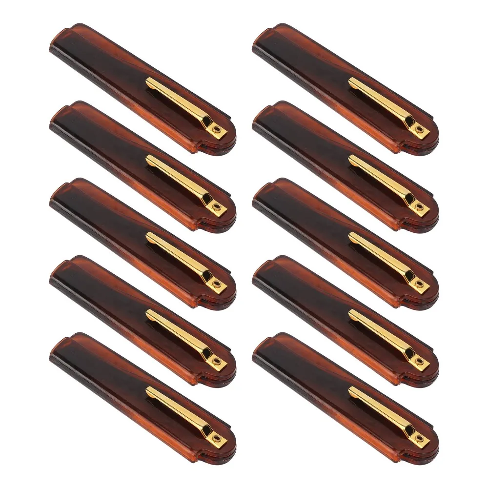 10pcs Portable Amber Finish Folding Pocket Comb Gold Buckle Brown Fine Tooth Comb Handmade Comb Daily Grooming