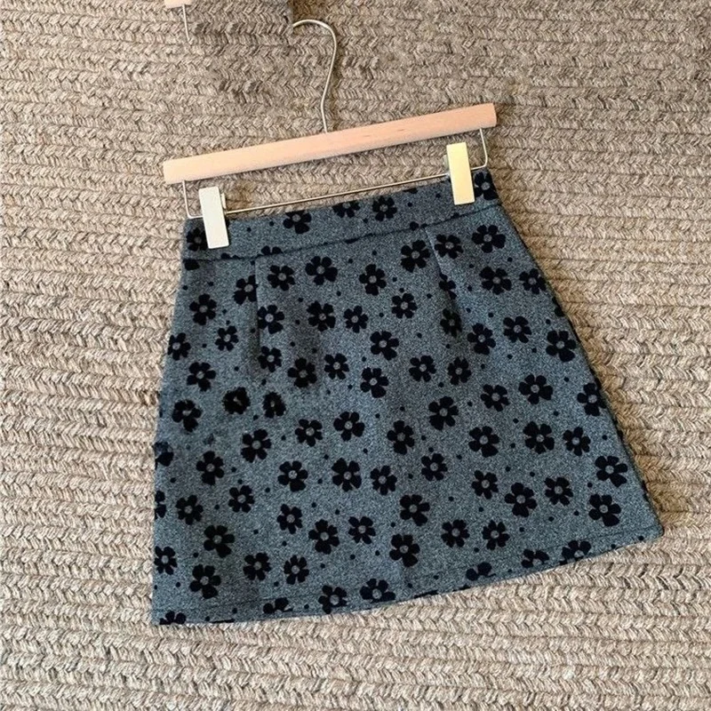 

Осень-зима Y2k флокированная мини-юбка с цветочным принтом женские юбки трапециевидной формы с высокой талией универсальные Faldas