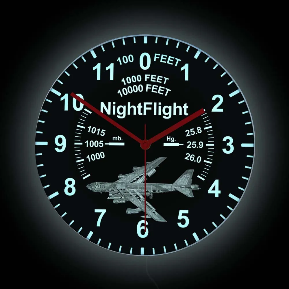 Boeing B-52 Stratofortress Airplane Lmuinous Neon Sign Pilot Wall Clock Air Force Strategic Bomber Aviation LED Nightlight Clock