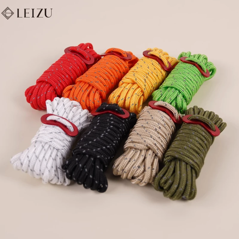 

4M/10M Outdoor Tent Ropes 4/5mm Thick Reflective Ropes Camping Guy Lines Color Windproof Ropes with Buckles Camping Accessories