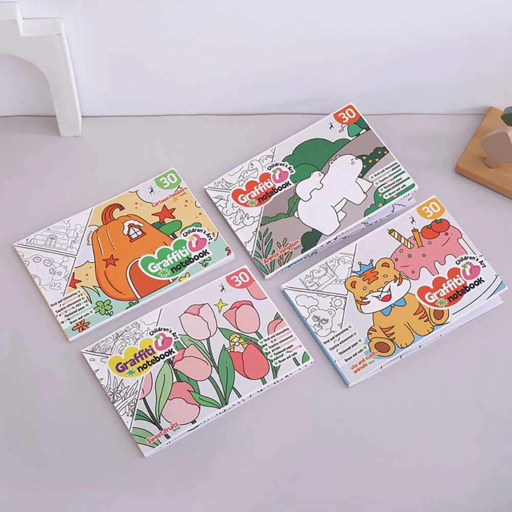 Libro para colorear de 30 hojas, dibujos animados, práctico libro de graffiti, libro de dibujo de acuarela