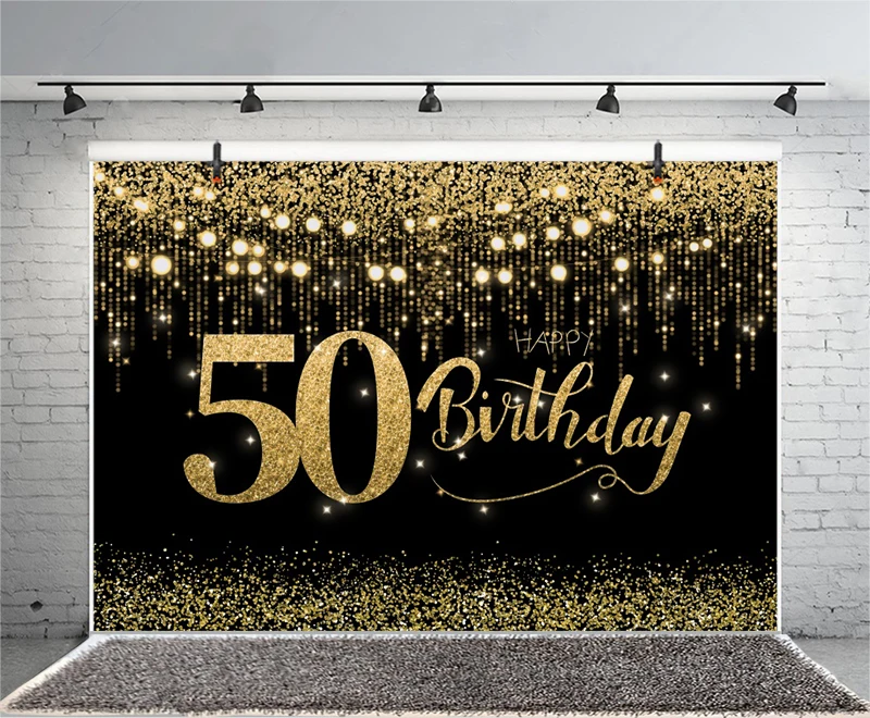 Черный золотой фон для фотосъемки с изображением женщины мужчины с блестками на день рождения 50 лет фото фон Плакат Украшение
