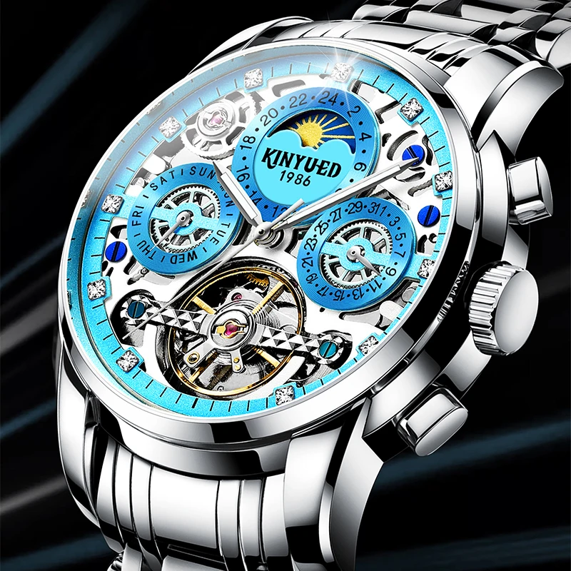 

KINYUED men's watch Calendar Day automatic mechanical watch Solid stainless steel men's mechanical watch