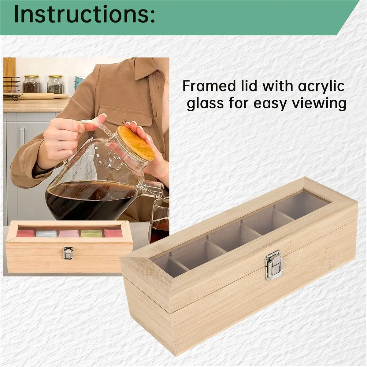 (ˉ﹃ˉ) Multifunctional Bamboo System Tea Bag Jewelry Organizer Storage Box 5 Compartments Tea Box Organizer Sugar Container