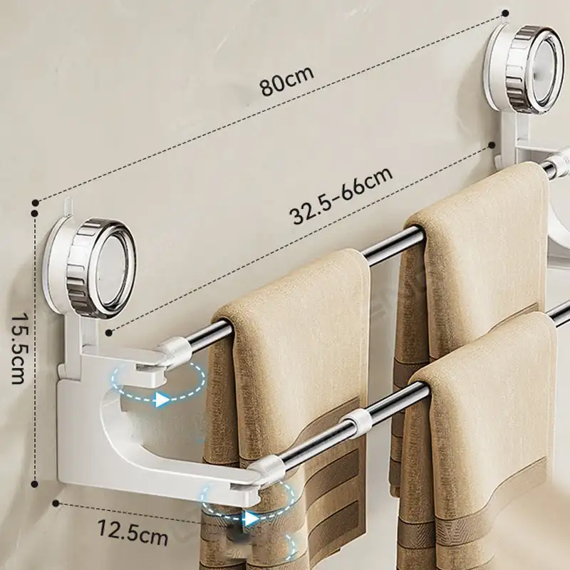 

Suction Cup Aluminum Towel Rack Bathroom Shelf Shower Storage Holder Rack Organizer No Drilling Wall Hanging Super Suction Power