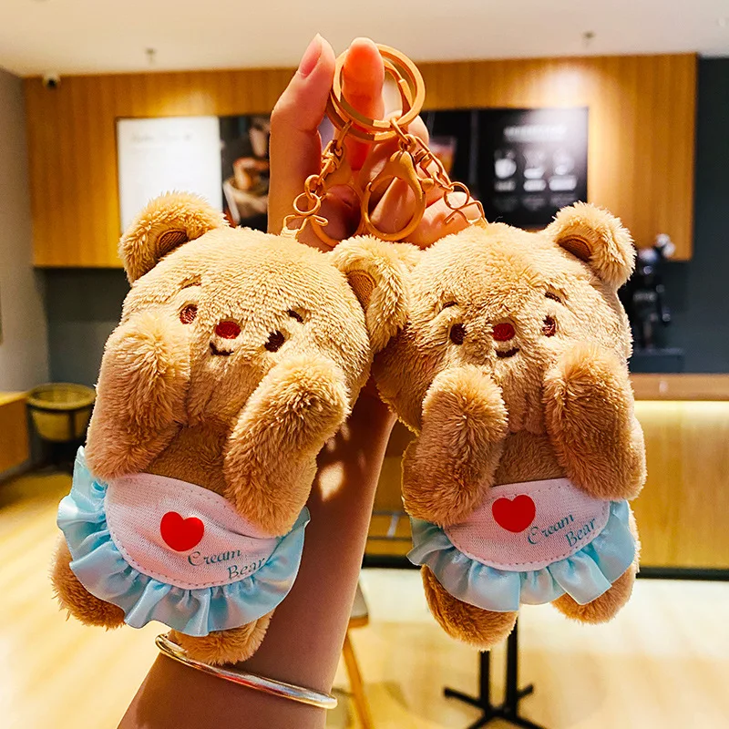 Cartoon Butter Bear Car Keychain Cute Plush Doll Couple Bag Pendant Gift Decoration