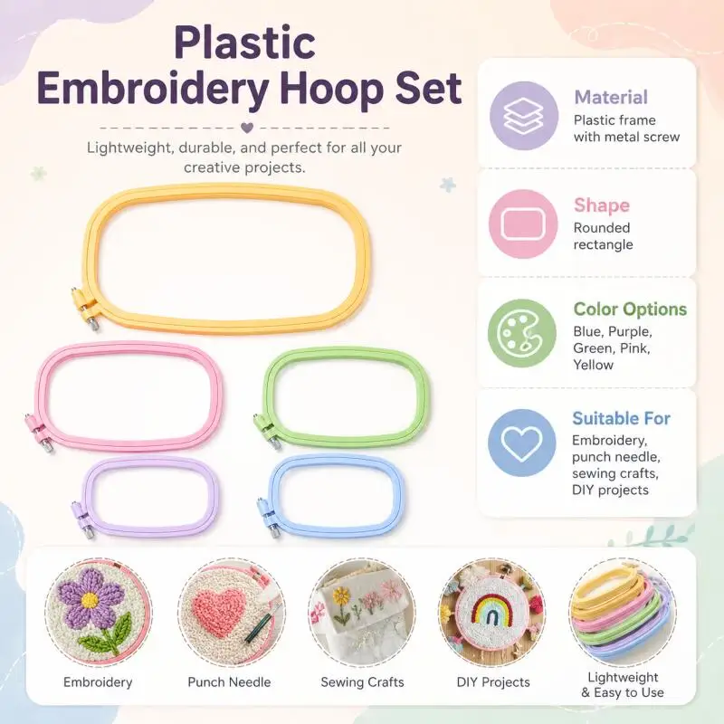 1/2/5 Stück Plastik DIY Stickrahmen Quadratischer Kreuzstich-Rahmen Heimwerker Stickerei-Set Nähzubehör – Detail 5