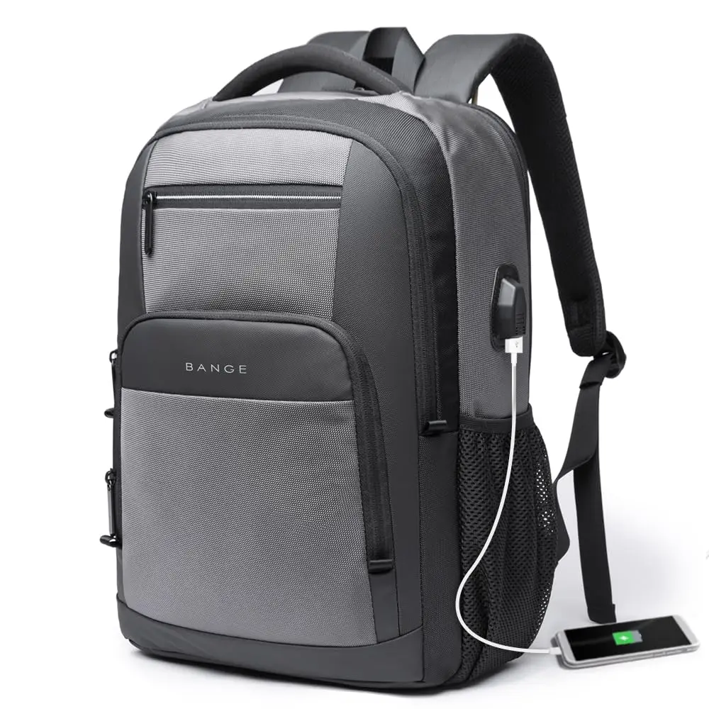 BANGE Lichtgewicht 15,6 inch laptoprugzak Waterdichte USB-oplaadpoort Multifunctionele reizen Wandelen Schooltas Mochila voor heren