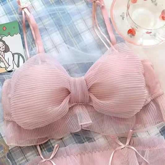 Bras for Women Sexy Mesh Bow Underwear Female Japanese Lolita Sweet Pure No Steel Ring Girls Comfortable Breathable Bra Bralette