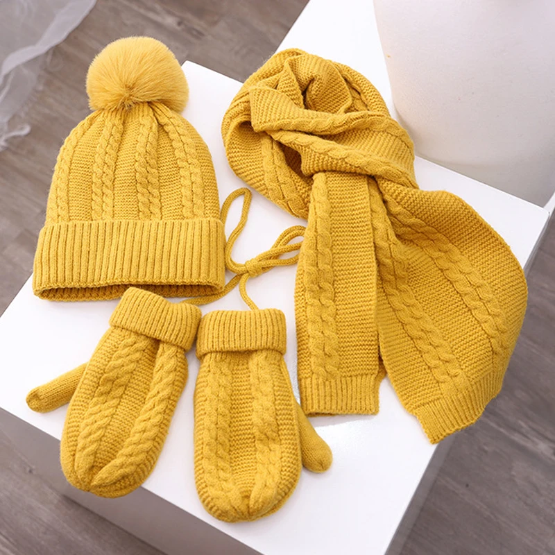 Conjunto de gorro y guantes de felpa para bebé, gorro de invierno de 3 piezas, calentador de cuello, gorros para niños y niñas de 1 a 5 años